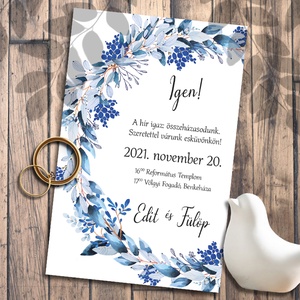 Esküvői meghívó kék félkoszorú, Esküvő, Meghívó & Kártya, Meghívó, Fotó, grafika, rajz, illusztráció, MESKA