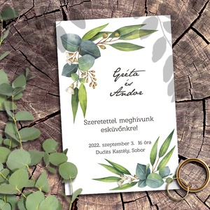Esküvői meghívó eukaliptusz levelekkel greenery stílusban, Esküvő, Meghívó & Kártya, Meghívó, Fotó, grafika, rajz, illusztráció, Meska