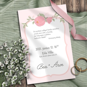 Esküvői meghívó rózsaszín bimbós virágokkal - Meska.hu