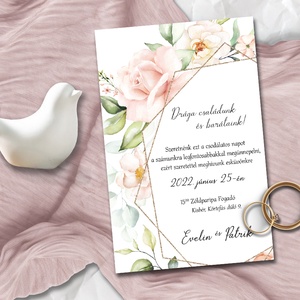 Esküvői meghívó romantikus pasztell rózsa - Meska.hu