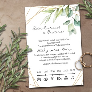 Esküvői meghívó greenery arany kerettel, Esküvő, Meghívó & Kártya, Meghívó, Fotó, grafika, rajz, illusztráció, MESKA
