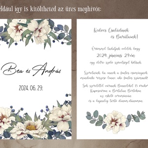 Képeslap kitölthető esküvői meghívó, bézs virágos - esküvő - meghívó & kártya - meghívó - Meska.hu