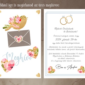Képeslap kitölthető esküvői meghívó, madárka - esküvő - meghívó & kártya - meghívó - Meska.hu