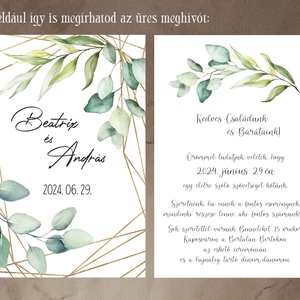 Képeslap kitölthető esküvői meghívó, greenery arany geometrikus - esküvő - meghívó & kártya - meghívó - Meska.hu