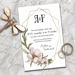 Esküvői meghívó rusztikus virágokkal geometrikus kerettel, Esküvő, Meghívó & Kártya, Meghívó, Fotó, grafika, rajz, illusztráció, MESKA