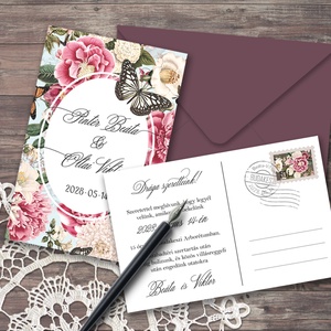 Esküvői meghívó vintage virágokkal - esküvő - meghívó & kártya - meghívó - Meska.hu