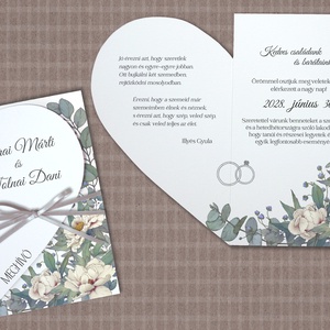 Szív alakú esküvői meghívó bézs virágokkal - esküvő - meghívó & kártya - meghívó - Meska.hu