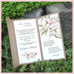 Hajtogatott kraft esküvői meghívó rusztikus púder virágos - Meska.hu