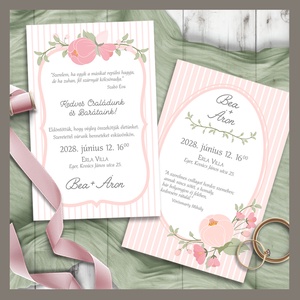 Esküvői meghívó bimbós virágok romantikus kerettel, Esküvő, Meghívó & Kártya, Meghívó, Fotó, grafika, rajz, illusztráció, MESKA