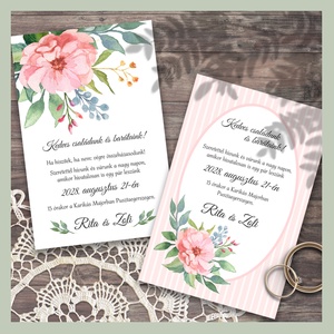 Esküvői meghívó rózsaszínű virágokkal, Esküvő, Meghívó & Kártya, Meghívó, Fotó, grafika, rajz, illusztráció, MESKA