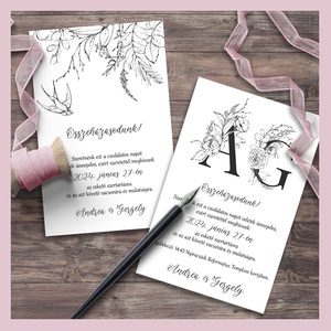 Esküvői meghívó fekete-fehér bohém ceruzarajzzal, Esküvő, Meghívó & Kártya, Meghívó, Fotó, grafika, rajz, illusztráció, MESKA