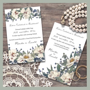 Esküvői meghívó bézs virágokkal, Esküvő, Meghívó & Kártya, Meghívó, Fotó, grafika, rajz, illusztráció, MESKA