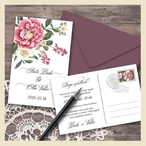 Vintage virágos esküvői meghívó - Meska.hu