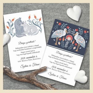 Esküvői meghívó folk art állatkákkal, Esküvő, Meghívó & Kártya, Meghívó, Fotó, grafika, rajz, illusztráció, MESKA