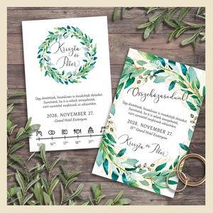 Esküvői meghívó zöldleveles koszorús, Esküvő, Meghívó & Kártya, Meghívó, Fotó, grafika, rajz, illusztráció, MESKA