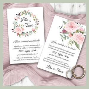Esküvői meghívó halványrózsaszín festett tavaszi virágmintával, Esküvő, Meghívó & Kártya, Meghívó, Fotó, grafika, rajz, illusztráció, MESKA