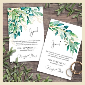 Esküvői meghívó festett zöldellő ágakkal - Meska.hu
