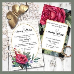 Esküvői meghívó vörös rózsa grafikával, Esküvő, Meghívó & Kártya, Meghívó, Fotó, grafika, rajz, illusztráció, MESKA