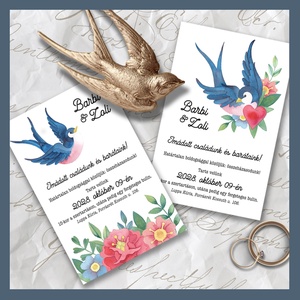 Esküvői meghívó old school fecskés grafikával, Esküvő, Meghívó & Kártya, Meghívó, Fotó, grafika, rajz, illusztráció, MESKA