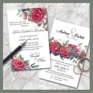 Esküvői meghívó klasszikus vörös rózsás grafikával - Meska.hu