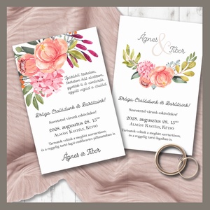 Esküvői meghívó tarka barackos virág bokrétával, Esküvő, Meghívó & Kártya, Meghívó, Fotó, grafika, rajz, illusztráció, MESKA