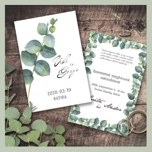 Esküvői meghívó festett eukaliptusz levelekkel, Esküvő, Meghívó & Kártya, Meghívó, Fotó, grafika, rajz, illusztráció, MESKA