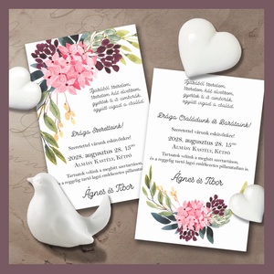 Esküvői meghívó rózsaszín hortenziával, Esküvő, Meghívó & Kártya, Meghívó, Fotó, grafika, rajz, illusztráció, MESKA