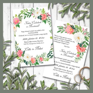 Esküvői meghívó piros és fehér virágokkal, Esküvő, Meghívó & Kártya, Meghívó, Fotó, grafika, rajz, illusztráció, MESKA