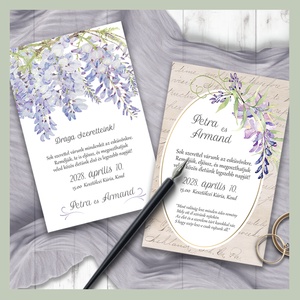 Esküvői meghívó lila akác grafikával, Esküvő, Meghívó & Kártya, Meghívó, Fotó, grafika, rajz, illusztráció, MESKA