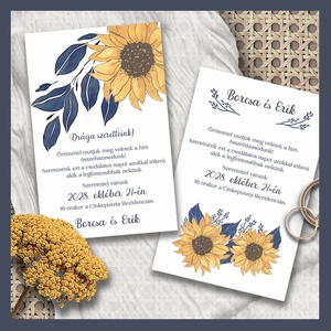 Esküvői meghívó modern napraforgó, Esküvő, Meghívó & Kártya, Meghívó, Fotó, grafika, rajz, illusztráció, Napraforgók - egy kicsit másképp. A festett virágok a vékony barna kontúroktól lesznek modern hatás..., MESKA