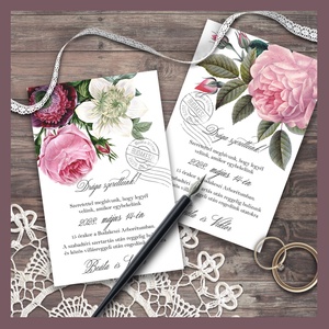 Esküvői meghívó vintage stílusú virágokkal, Esküvő, Meghívó & Kártya, Meghívó, Fotó, grafika, rajz, illusztráció, MESKA