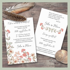 Esküvői meghívó rusztikus korall pasztelkréta virágokkal, Esküvő, Meghívó & Kártya, Meghívó, Fotó, grafika, rajz, illusztráció, MESKA