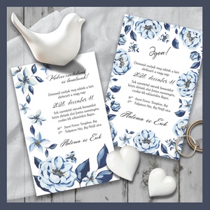 Esküvői meghívó modern kék virágokkal, Esküvő, Meghívó & Kártya, Meghívó, Fotó, grafika, rajz, illusztráció, MESKA