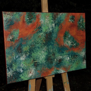 Texturált absztrakt festmény, réz részletekkel, 40x60cm - művészet - festmény - akril - Meska.hu