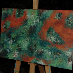 Texturált absztrakt festmény, réz részletekkel, 40x60cm - művészet - festmény - akril - Meska.hu