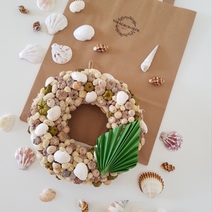 Nyári kopogtató - Zöld növénnyel +AJÁNDÉK Kagyló csomag , Otthon & Életmód, Dekoráció, Ajtó- és ablak dekoráció, Ajtódísz & Kopogtató, Virágkötés, MESKA