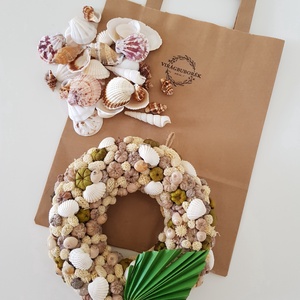 Nyári kopogtató - Zöld növénnyel +AJÁNDÉK Kagyló csomag  - otthon & életmód - dekoráció - ajtó- és ablak dekoráció - ajtódísz & kopogtató - Meska.hu