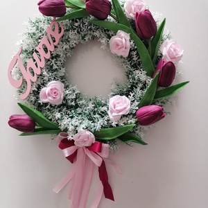 Tavaszi kopogtató, Otthon & Életmód, Dekoráció, Ajtó- és ablak dekoráció, Ajtódísz & Kopogtató, Virágkötés, MESKA