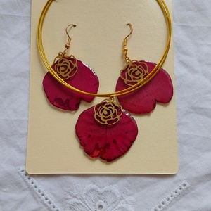  Bordó rózsaszirom ékszerszett. Természetes szépségű műgyanta ékszer. Romantikus, egyedi, kézzel készített ajándék. - ékszer - ékszerszett - Meska.hu