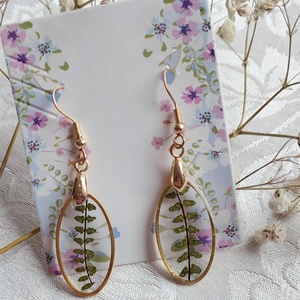 Páfránylevél gyanta ékszer. Természetes csüngő fülbevaló.  - ékszer - fülbevaló - lógó fülbevaló - Meska.hu