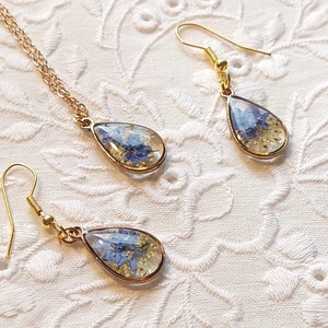 Kék nefelejcs gyanta ékszerszett. Aranyos virágékszer., Ékszer, Ékszerszett, Ékszerkészítés, MESKA