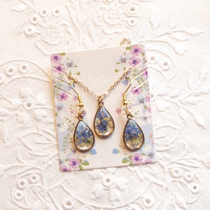 Kék nefelejcs gyanta ékszerszett. Aranyos virágékszer. - ékszer - ékszerszett - Meska.hu