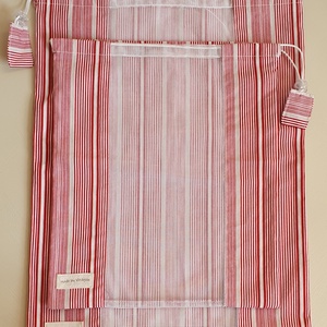 Piros csíkos textil zsák szett (2db) - táska & tok - bevásárlás & shopper táska - zöldség/gyümölcs zsák - Meska.hu