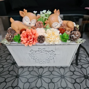 Virágos asztaldísz dupla Őzikével - Meska.hu