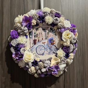 Lila fehér kopogtató ajtódísz - otthon & életmód - dekoráció - ajtó- és ablak dekoráció - ajtódísz & kopogtató - Meska.hu