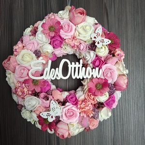 Rózsaszín fehér kopogtató ajtódísz - otthon & életmód - dekoráció - ajtó- és ablak dekoráció - ajtódísz & kopogtató - Meska.hu