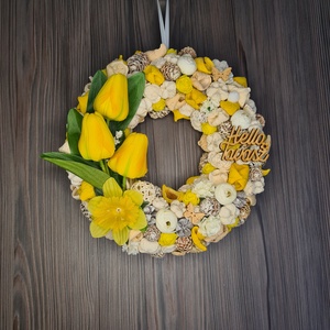 Fehér-sárga tavaszi kopogtató - otthon & életmód - dekoráció - ajtó- és ablak dekoráció - ajtódísz & kopogtató - Meska.hu