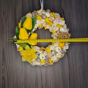 Fehér-sárga tavaszi kopogtató - otthon & életmód - dekoráció - ajtó- és ablak dekoráció - ajtódísz & kopogtató - Meska.hu