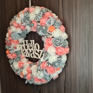 Szürke-rózsaszín kopogtató - otthon & életmód - dekoráció - ajtó- és ablak dekoráció - ajtódísz & kopogtató - Meska.hu