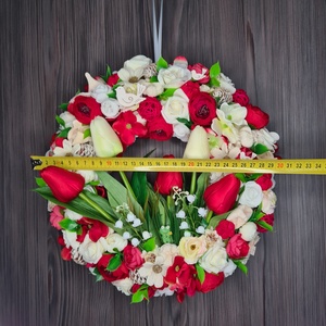 Piros-fehér tulipános kopogtató - otthon & életmód - dekoráció - ajtó- és ablak dekoráció - ajtódísz & kopogtató - Meska.hu